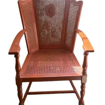 Antique Hand Carved Cane Back Wooden Chair