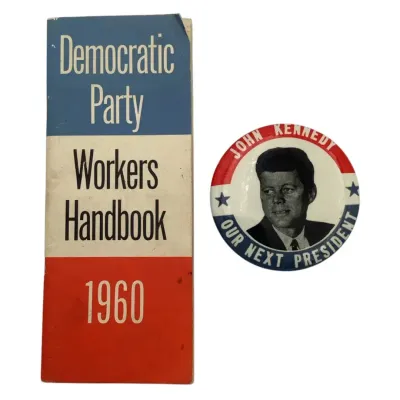 John F. Kennedy Campaign Button And 1960 Democratic Party Workers Handbook