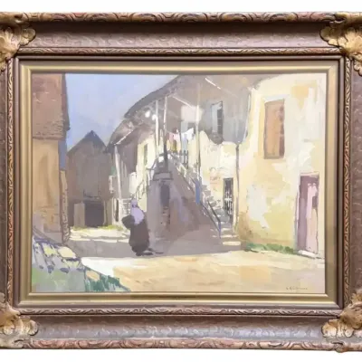 "Beure Cottages Near Besancon" by L. Richmond Art Print in Ornate Frame