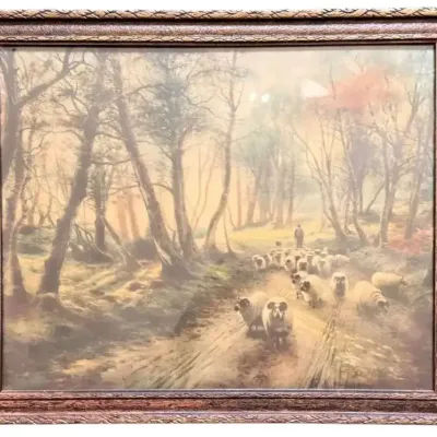 Shephard Driving His Sheep In Antique Frame