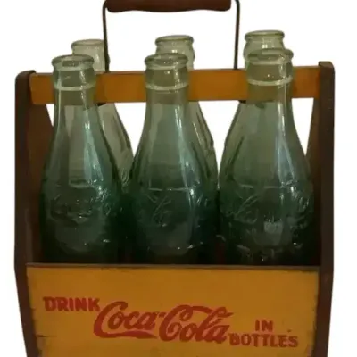 Vintage Wooden 6-pack Caddy With Period Bottles Circa 1930-1940’s