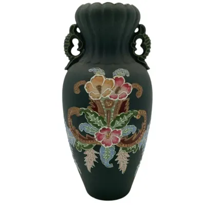 Kyoto Satsuma Floral Moriage Enameled Double Handle Vase