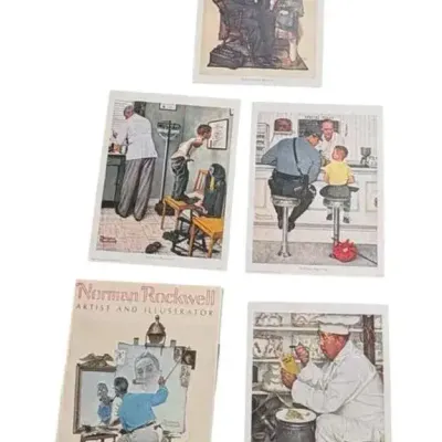 Unframed 1970s Norman Rockwell Prints On Canvas With Book