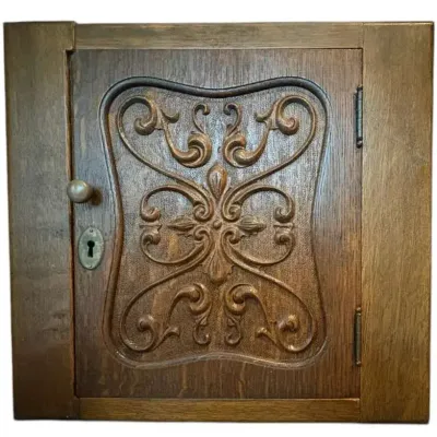 Antique Hand Carved Wooden Wall Cabinet