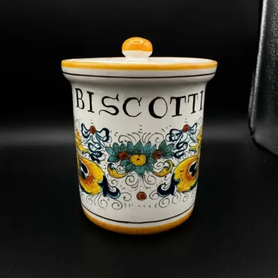 Deruta Italy Hand Painted Majolica Pottery Biscotti Jar Canister with Lid