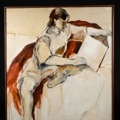 B. Bogen Signed Original Oil Painting Figurative Woman Reading Framed Artwork