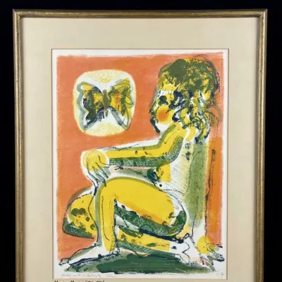 Nude With Butterfly Signed Numbered Modernist Art Print Framed