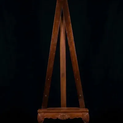 Vintage Carved Wood Floor Easel Display Stand Shell Motif Cabriole Legs