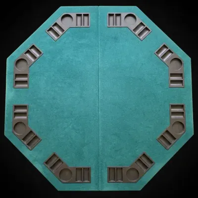 Vintage Folding Octagonal Poker Game Table Top Green Felt 8 Player Cup Holders