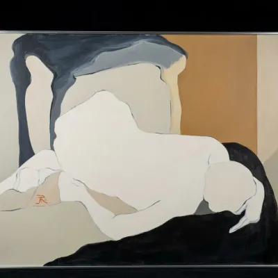 B. Bogen Signed Modern Abstract Reclining Nude Oil Painting Framed