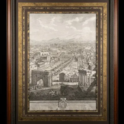 Ethan Allen Home Framed Antique Style Rome Cityscape Architectural Print