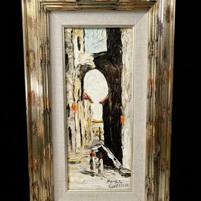 Homer Costello Signed Original Oil Painting European Archway Impasto Framed