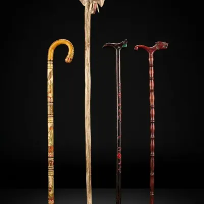 Vintage Lot of 4 Carved Wooden Walking Sticks Canes Elephant & Animal Handles