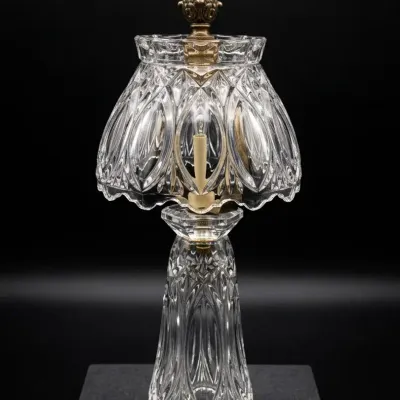 Vintage Cut Crystal Table Lamp Ornate Brass Finial Scalloped Shade