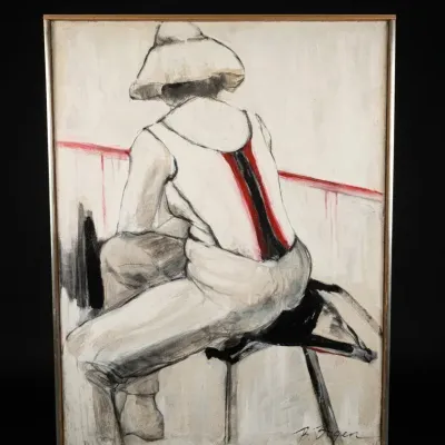B. Bogen Signed Modernist Figurative Oil Painting Seated Woman Abstract Art