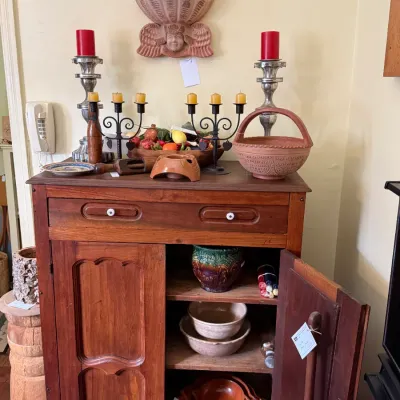 Sale Photo Thumbnail #24: Antique walnut pie safe with punched tin panels