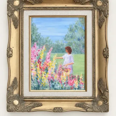 Sale Photo Thumbnail #15: Ursula Van Lach Original Garden Painting w/ Ornate Gilt Tone Frame
