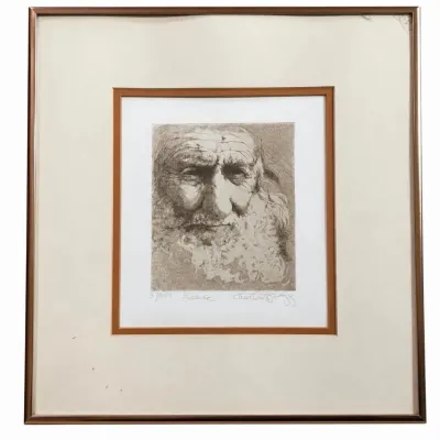 Sale Photo Thumbnail #87: Framed and matted limited edition etching titled "Isaac" by Charles Bragg, pencil-signed and numbered 37/150.