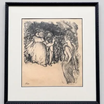 Sale Photo Thumbnail #84: Henri Farge Etching Framed Masquerade Scene