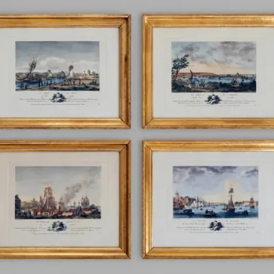 Sale Photo Thumbnail #23: 4 Nicolas Marie Ozanne French Harbor Etchings w/ Gold Tone Frames