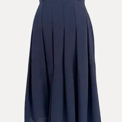 Sale Photo Thumbnail #17: Vintage Chanel dark navy blue box-pleated midi skirt