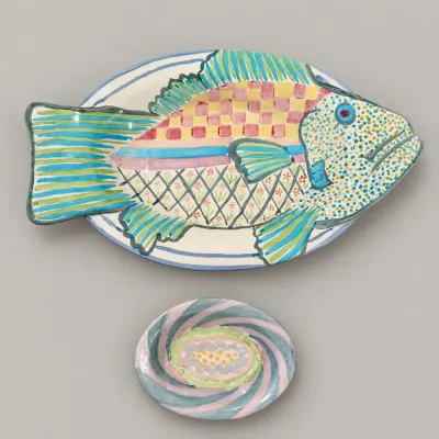 Sale Photo Thumbnail #99: MacKenzie Childs Victoria & Richard Vintage Fish Story Platter & Oval Dish