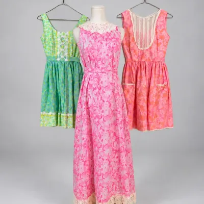 Sale Photo Thumbnail #101: Collection of three vintage Lilly Pulitzer 1960s or 1970s floral patterned women's dresses.