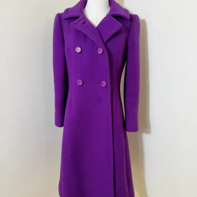 Sale Photo Thumbnail #100: Vintage Miss Bergdoft vibrant purple wool double-breasted long coat.