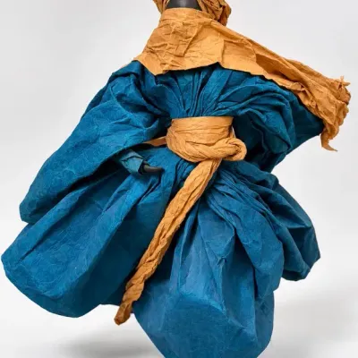 Sale Photo Thumbnail #18: Vintage Marion Lamy Sculptures Papier Mache Figurine in Blue Dress