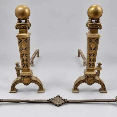 Sale Photo Thumbnail #108: Ornate Fireplace Andirons w/ Decorative Crossbar