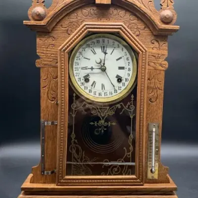  Vintage Gingerbread Mantle Clock and Weather Station