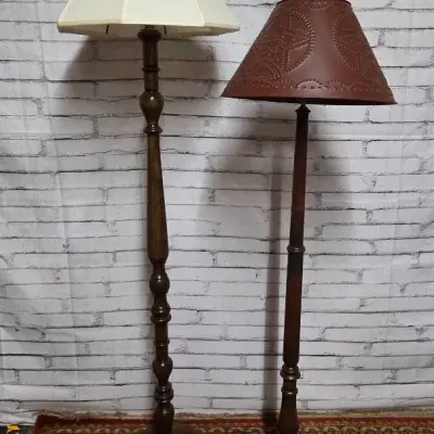 (2) Wood Base Floor Lamps 