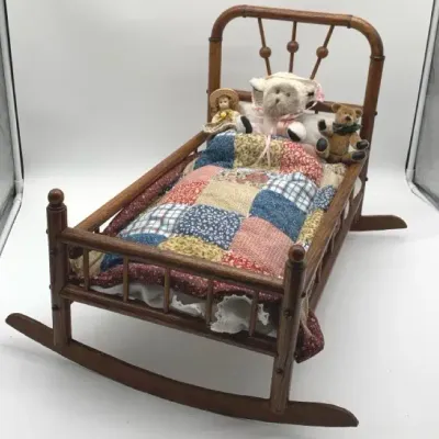 Handmade Wood Doll Bed Cradle and Boyd’s Bears