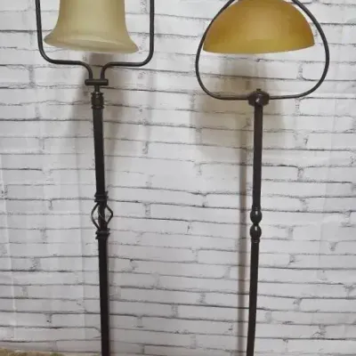 (2) Heavy Metal Base Glass Shade Floor Lamps 