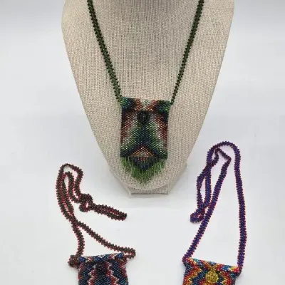 (3) Stunning Glass Seed Bead Pouch Necklaces