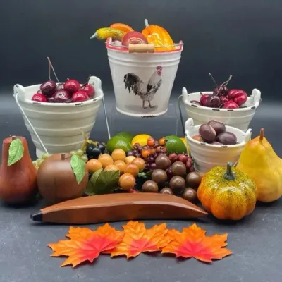Assorted Faux Fruit and Ceramic Pails