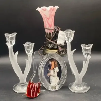 Beautiful Memory Lamp, Mikasa Frame, Tulip Candle Holders & Colorful Fish