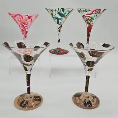 (5) Lolita Hand Painted Martini Glasses