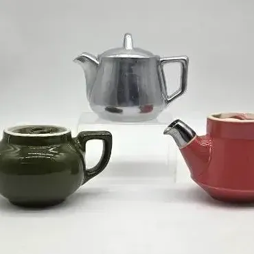 (3) Hall China Unique Silver Accent Teapots 