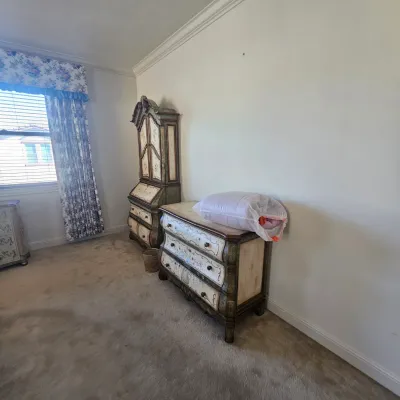 Sale Photo Thumbnail #65: Hand-painted Venetian-style bedroom set including a three-drawer chest, a secretary desk with hutch, and a matching nightstand.
