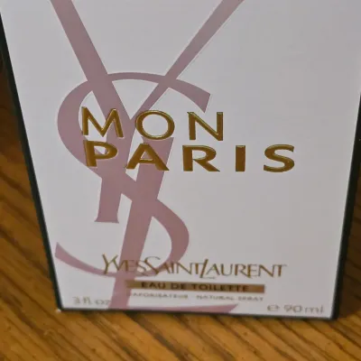 Sale Photo Thumbnail #87: Boxed Yves Saint Laurent Mon Paris eau de toilette spray, 3 fl oz (90 ml).