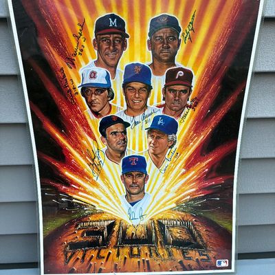 Sale Photo Thumbnail #70: Autographed Major League Baseball "300 Victories" limited edition art print by Ron Lewis, featuring signatures from legendary 300-win pitchers.
