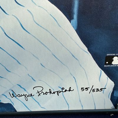 Sale Photo Thumbnail #3: Detail view of an officially licensed MLB art print, hand-signed by artist Wayne Prokopiak and numbered 55/535.