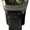 Fossil men's wristwatch featuring a square brushed stainless steel case and a black leather bund strap with white contrast stitching.