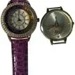 Pair of fashion wristwatches, including a purple textured strap watch with a rhinestone-embellished bezel and a silver-tone watch case...