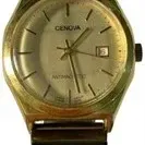 Vintage Genova antimagnetic wrist watch with a gold-tone case and a metallic expansion band.