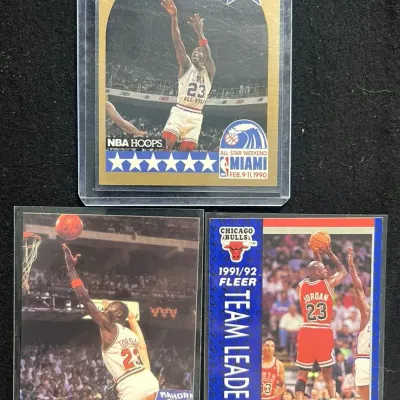 Sale Photo Thumbnail #18: Michael Jordan 3 Card Lot 1990 NBA Hoops All-Star Fleer Team Leader Superstar Limited