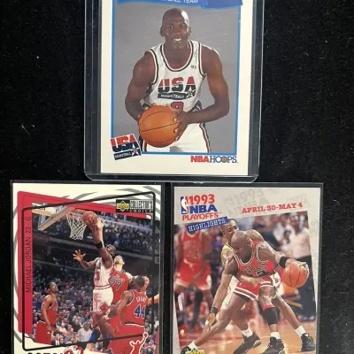 Sale Photo Thumbnail #17: Michael Jordan 3 Card Lot 1991 NBA Hoops USA Dream Team Upper Deck Catch 23 Playoffs