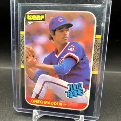 Sale Photo Thumbnail #199: 1987 Leaf Greg Maddux Rated Rookie #36 Chicago Cubs Baseball Hall of Fame Card