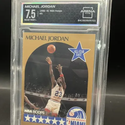 Sale Photo Thumbnail #82: 1990-91 NBA Hoops Michael Jordan #5 All-Star East Arena Club 7.5 Near Mint+